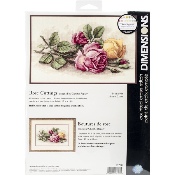 Dimensions 'Rose Cuttings' Floral Counted Cross Stitch Kit, 14'' x 9'', multi-colored, 14 Count