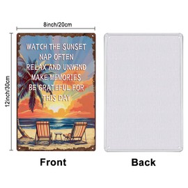 SUPERDANT Metal Sign With Beach And Sunset Motivation Tin Sign Beaches Ocean Retro Tin Sign Wall Art Vintage Sign Decor For Bedroom Living Room Outdoor Beach House