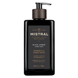 Mistral Black Amber Liquid Hand Soap for Men | Luxury Moisturizing Handsoap with Organic Olive Oil, Glycerin and Coconut Oil | Rich Lather | Paraben-Free | Made in France – 16.9 Fl Oz