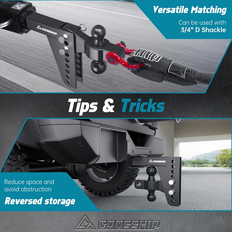 CROSSHIP Adjustable Trailer Hitch - Fits 2'' Receiver, 6'' Drop/Rise