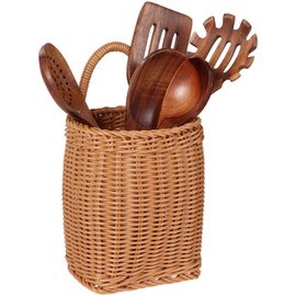 Hanging Wall Basket, Woven Imitation Rattan Storage Organizer, Decorative Door Basket, Plastic Kitchen Wicker Basket for Fruits, Vegetables, Flowers, Sundries
