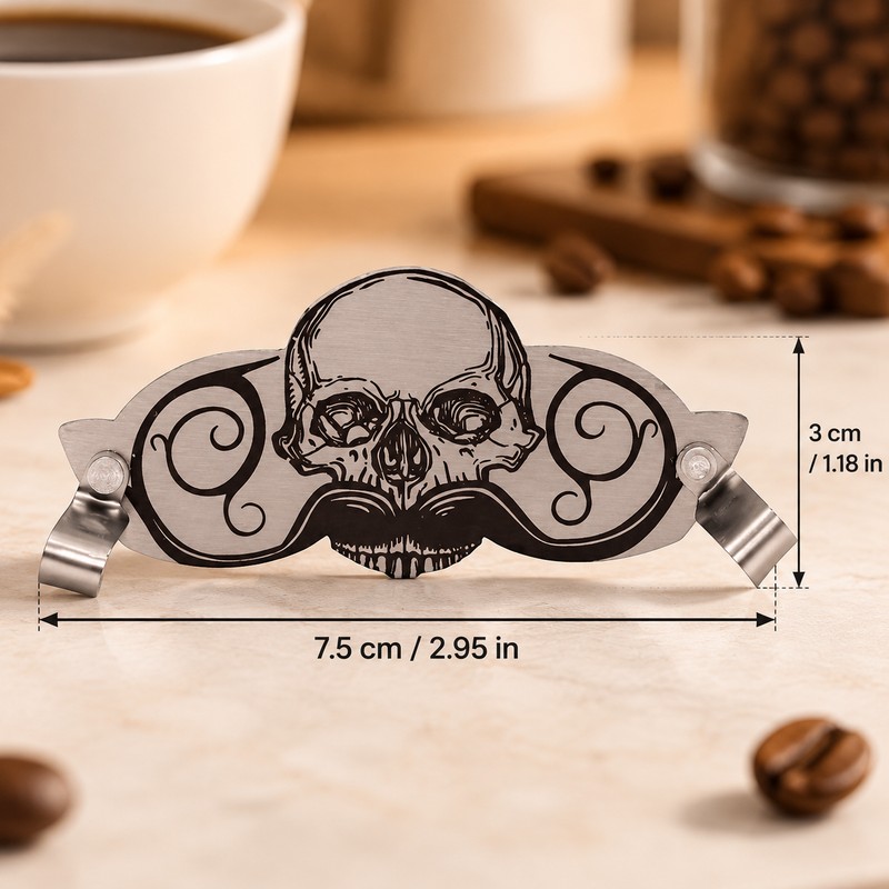 Mustache Guard for Coffee & Everyday Drinks – Skull Design