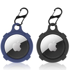 Quesuc Air Tag Schlüsselanhänger für Airtags Halter, Schützende Kieselgel Airtag Hülle Tracker Cover mit Air Tag Halter, Airtag Schlüsselanhänger Kompatibel mit New AirTag Hundehalsband (Blau/Schwarz)