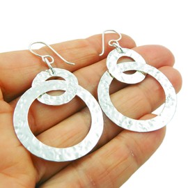Hammered Hoops 925 Sterling Silver Circle Earrings