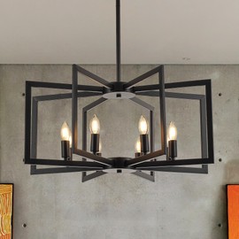 Salaiwei Modern Farmhouse Black Chandeliers for Dining Room, 8-Light Industrial Metal Chandeliers Geometric Pendant Lights Kitchen Island for Entryway Stairway Foyer Hallway