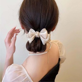 Yheakne Vintage Khaki Bow Hair Claw Clip Satin Bowknot Hair Clip Barrette Khaki Bow Claw Hair Clip Hold Hair Claw Barrette Hair Accessories Headwear Hairclip Jewelry for Women
