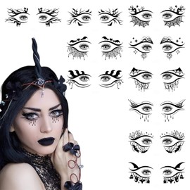 10 Hojas de pegatinas temporales para tatuajes de sombras de ojos, Pegatinas De Sombra De Ojos De Halloween, Pegatina De Tatuaje De Delineador De Ojos Con Estilo De Araña De Murciélago Negro Clásico Para (A, 10 Hojas)