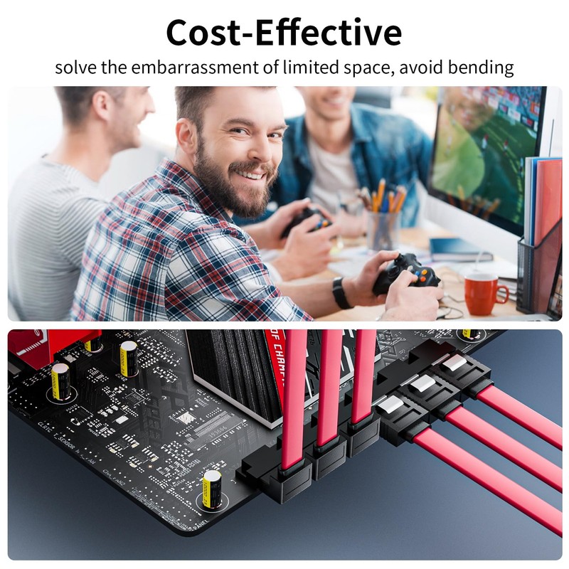BolAAzuL SATA Cable III Right Angle to Straight 2-Pack, Short