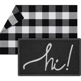 Geelin 2 Pcs Front Door Mats 30'' x 18'' Welcome Mat and 43'' x 27.5'' Entrance Buffalo Checkered Rug for Indoor Outdoor Coir Doormat for Home Outside Entrance Decorative (Hi)