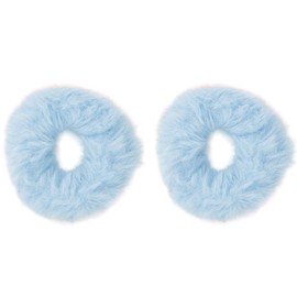 Small Fuzzy Fur Scrunchies Furry Pony Holder - Set of 2-Light Blue
