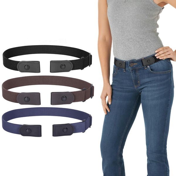 WERFORU 3 Pack No Buckle Invisible Stretch Belt Buckle-Free Elastic