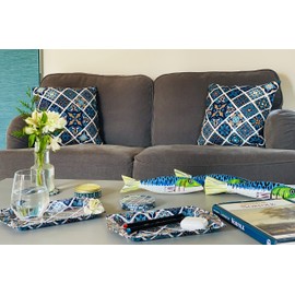 Totally Turkish Patterned Square Cushion Covers – 2 x 43cm x 43cm Chenille/Velvet Effect Soft Pillow Covers – Lined & Machine Washable – Great for Sofas, Beds, Patios & Conservatories - Aegean