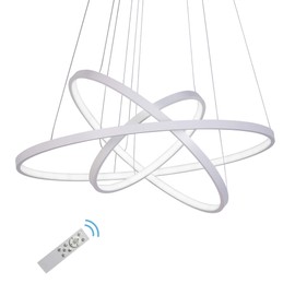 DERALAN Modern Chandelier Lighting Dimmable LED Ceiling Dining Room Chandeliers Contemporary Pendant Lights Living Room Cool White Light Fixtures Hanging 3 Ring Foyer Bedroom White