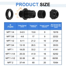 uxcell 3Pcs NPT 3/4" Nylon Cable Glands, Waterproof Cord Grip Connector, Adjustable Wire Grommet Protectors with Gaskets and Locknut for Junction Box, Black