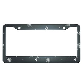 HOSNYE Flowers and Dragonflies License Plate Frame Black and White Wind Blow Dandelion Metal License Plate Cover Front Plates Frames Car Tag Frame for Women Men US Vehicles Standard