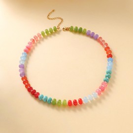 Lcherry Beaded Necklaces for Women,Boho Necklace for Women, Rainbow Colorful Natural Stone Summer Necklace for Women