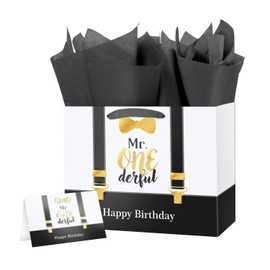 ysmile 1st Birthday Gift Bag for Baby Boy with Wrapping Tissue, 12" Mr One