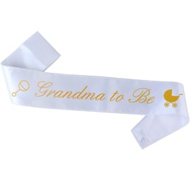 Grandma To Be Sash - White With Gold Letters | Girl Boy Baby Shower Sash Mom Nana Grand Mother Decorations Gender Reveal New Gift Gifts Grandmother Grandparents Favor Maternity mama Decoration