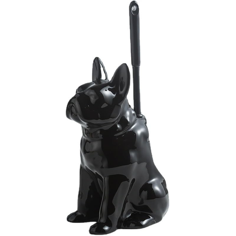 Comeon Ceramic Dog White/Black Toilet Brush and Holder Set, Plastic