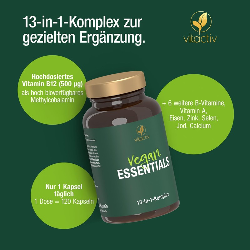 VITACTIV Vegan Essentials - 120 Capsules (4 Months), Vegan Supplements