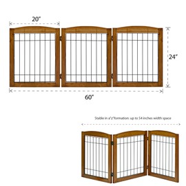 LZRS Sturdy Wood Pet Gate, Freestanding Wire Pet Dog Gate Safety Fence Indoor, Foldable Stair Barrier for Most Furry Friends, Puppy Dog Gate for Stairs, Doorways, Oak Cheery,24" Height-3 Panels