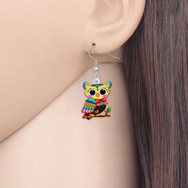 LONYOO Creative Owl Earrings Dangle for Women Charms Acrylic Novelty Hypoallergenic Jewelry Gifts Accessories (Yellow)