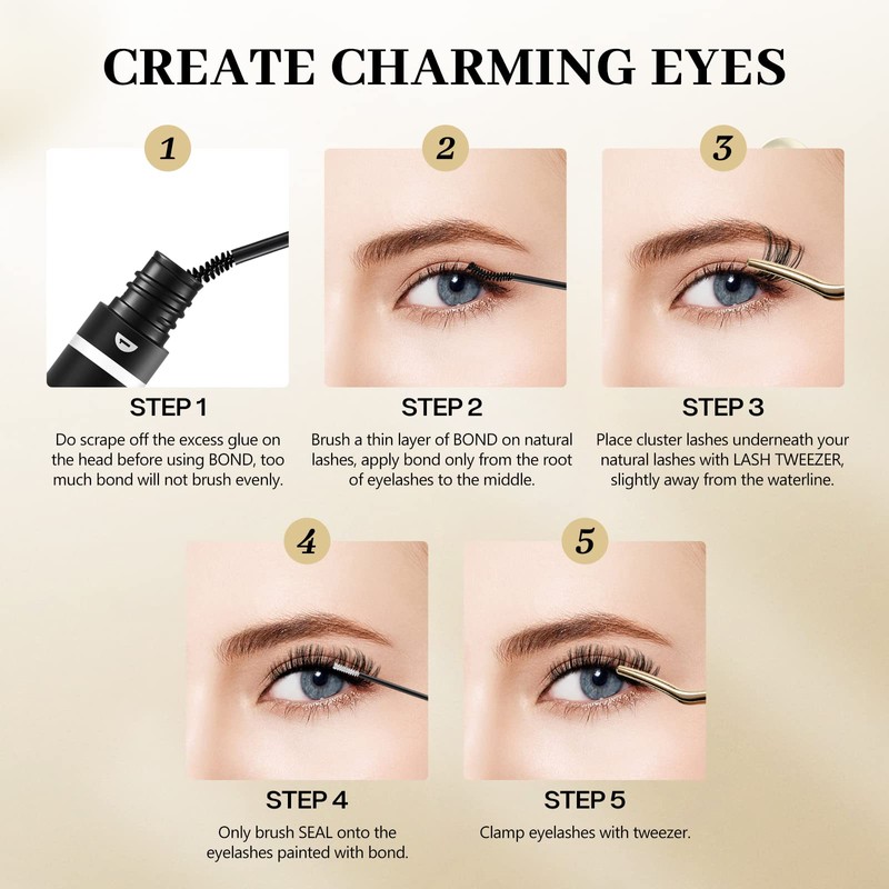 QUEWEL Lash Clusters Mix8-16mm Cluster Lashes Clear Thin Band DIY