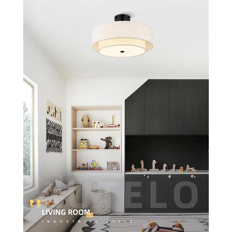 AUTELO Black Semi Flush Mount Ceiling Light, 3-Light 18" Flush