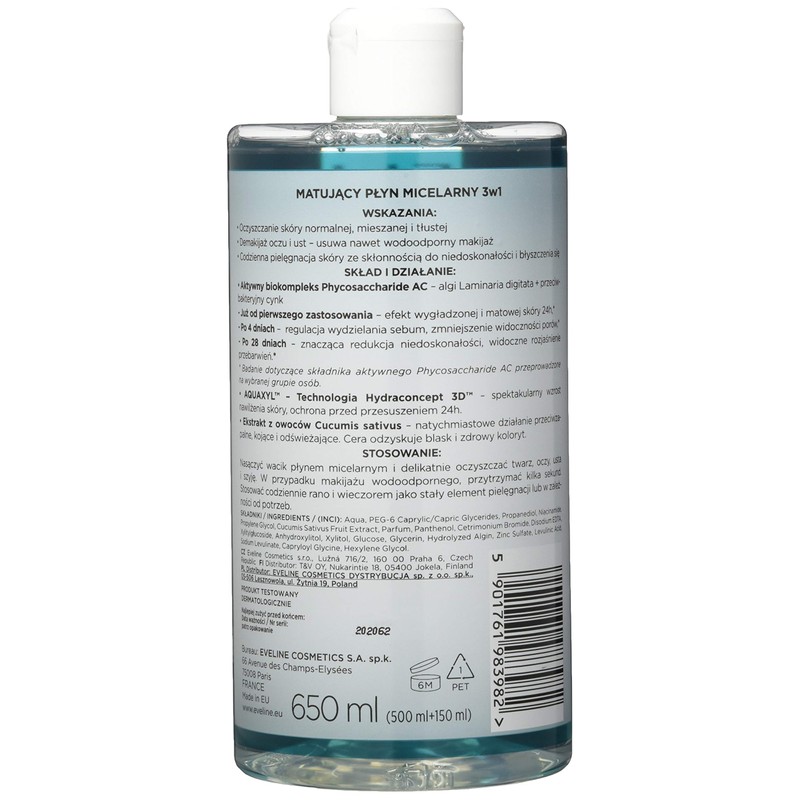 Eveline Cosmetics, Facemed Mattifying 3-in-1 Micellar Liquid 650 ml