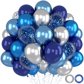 Pack of 52 Balloons Blue White Silver Latex Helium Balloons Birthday Party Decorations