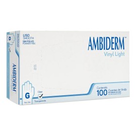 Guante De Vinilo Ambiderm Vinyl Light No Estéril C/100 Pzas Transparente Grande