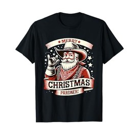 Holiday Cowboy Santa Country Western Christmas T-Shirt, black