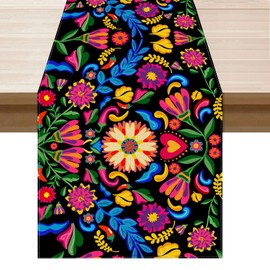 XCHI Dia De Los Muertos Camino de mesa de flores coloridas pimientas, decoración del día de los muertos, para el hogar, cocina, comedor, vacaciones, fiesta, decoración temática de fiesta, 13 x 36
