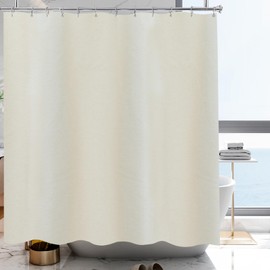 YISURE Beige Cotton Shower Curtain, Linen Fabric Shower Curtain for Bathroom Hotel Luxury, 72x72 Inch
