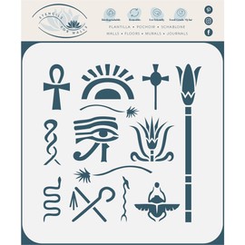 Egyptian Symbols Stencil, 21.5 x 21.5 cm (L) - Classic Egypt Symbol Hyroglyphics Stencils for Painting Template