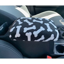 Auto Console Covers- Premium Center Console Armrest Cover Fits Toyota Tacoma 2016-2025 Protective Anti-Pill Fleece Fabric -Black with White Bones