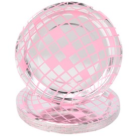 CREATCABIN Pack of 25 Disco Plates 7 Inch Disco Paper Plates Pink Retro Disco Ball Dessert Dinner Plate Paper 70s Disco Party Accessories for Wedding Birthday Shower Hen Night Dance Party Decoration