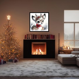 5D Diamond Painting for Adults, Christmas Deer Diamond Art for Beginners, DIY Winter Full Round Drill Paint by Diamonds Dot Gem Art for Adults, Home Wall Decor 13.7x13.7 Inch