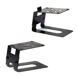 AEONS Professional Metal Desktop Speaker Stands Pair | Inclined Height Adjustable Vibration Absorption | Better Audio for Medium Small Bookshelf Computer Gaming Speakers, Studio Monitor Stand, Black
