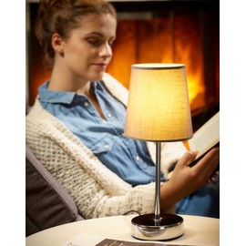 Monzana® Bedside Table Lamp Anthracite Table Lamp Height 32 cm Fabric Shade Bedside Table Lamp Night Light