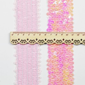 Length 5Yards，Wide 1.9 Inch Pink Elastic Sequin Ribbon Trim for Sewing Dress Dance Costumes Headband (Pink)