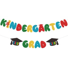 Kindergarten Graduation Banner, Colorful Glitter Kindergarten Grad Banner for Preschool Kindergartens Graduation Party Decorations Photo Backdrop Classroom & Home Party Supplies