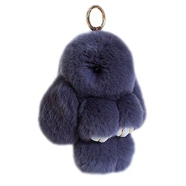 Soft Fluffy Rabbit Keychain Cute Plush Bunny Key Rings Plush Bunny Key Rings Faux Fur Keyring Pompom Keychain Decoration (dark grey(13cm))