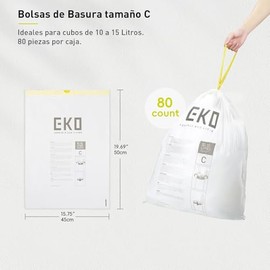 EKO Bolsas de Basura Tamaño C. 10-15 Litros. 80 unidades Caja dosificación fácil. Compatible con bote de basura EKO, uso en cocina, doméstico, extrafuertes, con cordón