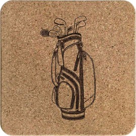 'Golf Bag Filled with Irons and Woods' Square Cork Trivet/Pot Stand (TR00027164)