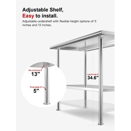 Atelicf All-Stainless Steel Prep Table, 30 X 48 Inches, with Rounded-Edges and Adjustable Undershelf, Heavy-Duty Build for Outdoor Use,Restaurants,Hotels,Workshops,Kitchens,Gardens, and Garages