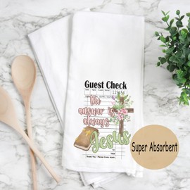 JXGZSO Christian Kitchen Towel Bible Verse Christian Dish Towel Guest Check The Answer is Always Jesus (CA Jesus Towel)