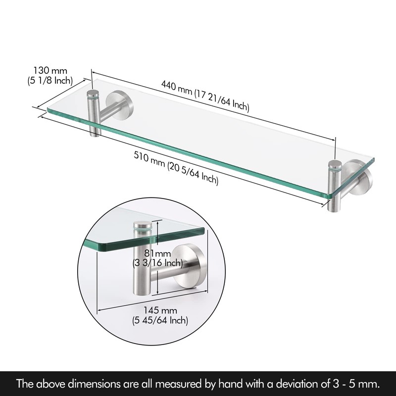 KES Glass Shelf for Bathroom, Floating Glass for Wall Shelves
