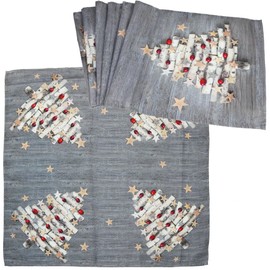 com-four® 2-piece tablecloth set in Christmas design with a Christmas tree - Christmas table decoration - Table runner Christmas - Table decoration (Fir tree - Set)