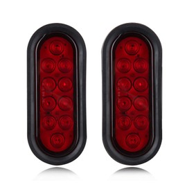 Partswcgg 6 Inch Oval LED Trailer Tail Lights 10 LED, 10Pcs Trailer Truck Brake RED 6" Oval Led Stop Turn Tail Lights Sealed Flush Mount Waterproof w/Rubber Grommets 3 Prong Wire Plug Pigtails 12V